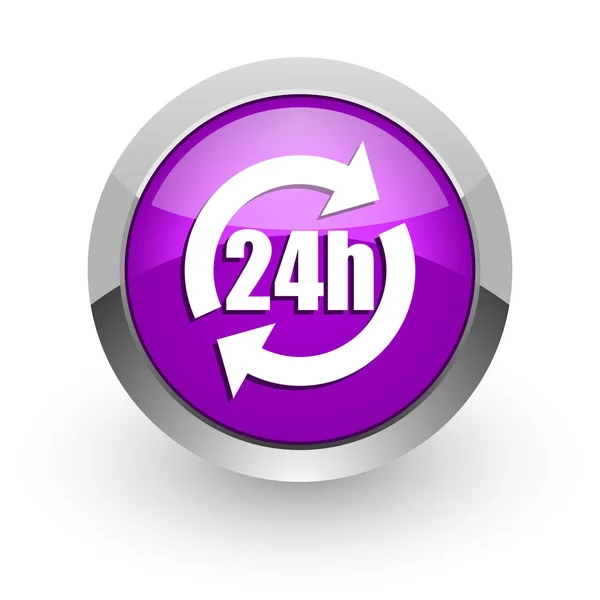 24h pink glossy web icon — Stock Photo, Image