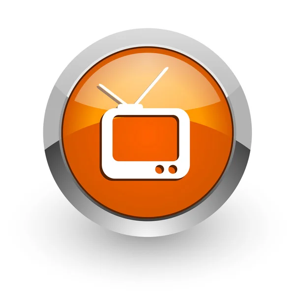 Telewizor pomarańczowy WWW błyszczący ikona — Zdjęcie stockowe