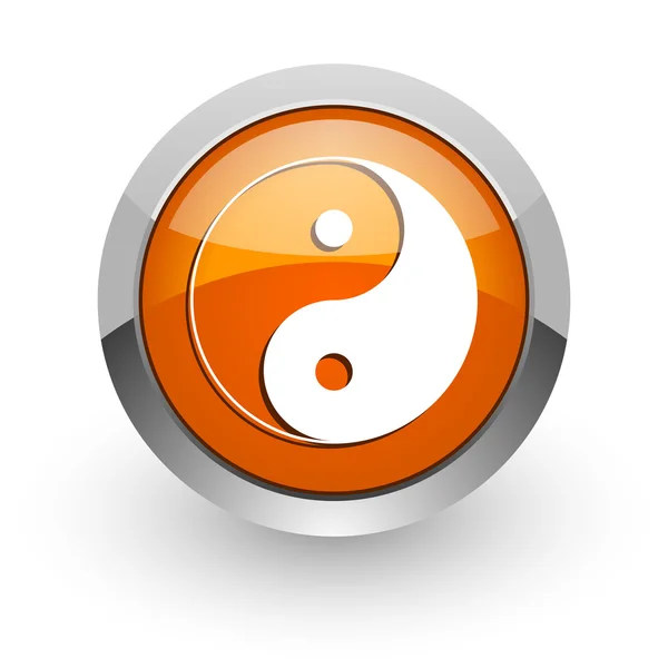 Ying yang oranje glanzend web pictogram — Stockfoto