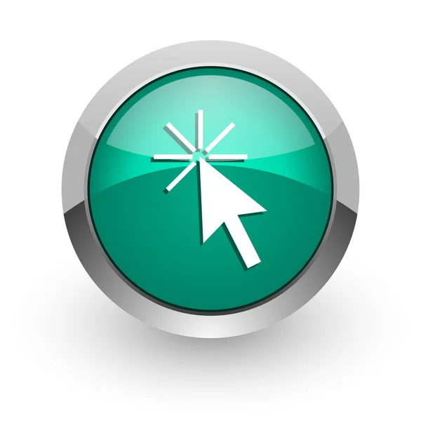 Klicken Sie hier grünes Hochglanz-Web-Symbol — Stockfoto