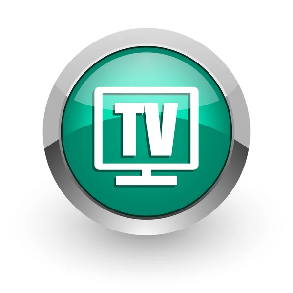 テレビの緑の光沢のあるウェブのアイコン — ストック写真