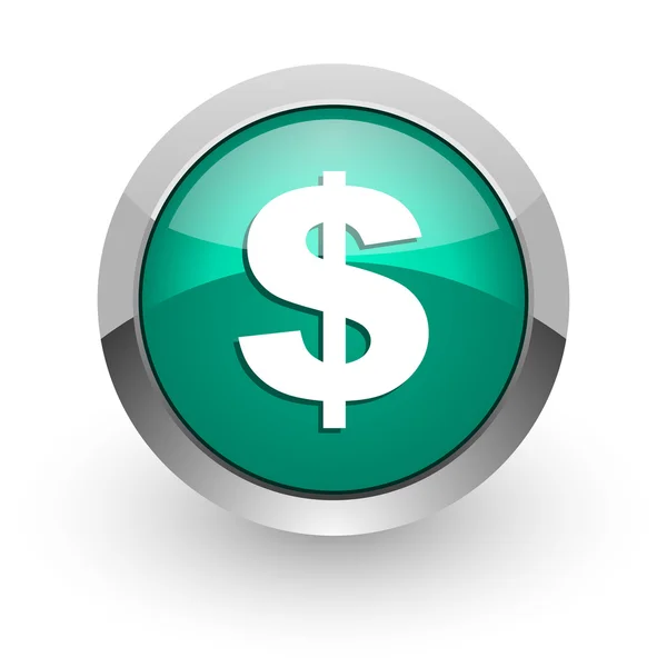 Dollár zöld fényes web ikon — Stock Fotó