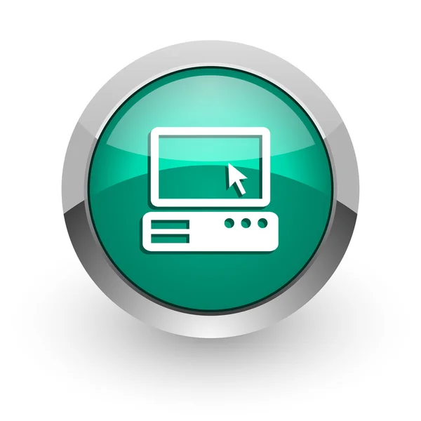 Computador ícone web brilhante verde — Fotografia de Stock