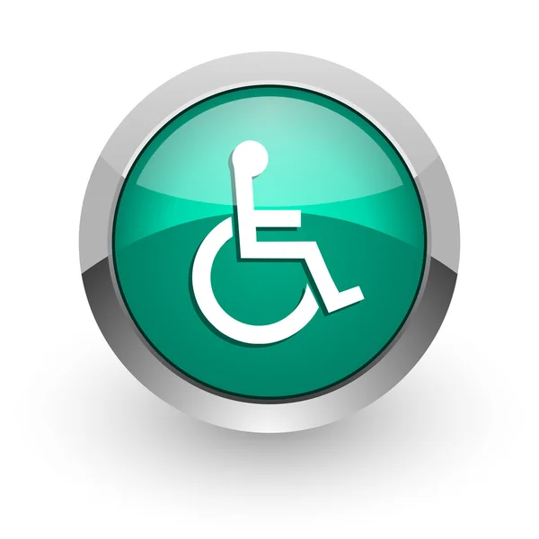 Tekerlekli sandalye yeşil parlak web simgesi — Stok fotoğraf
