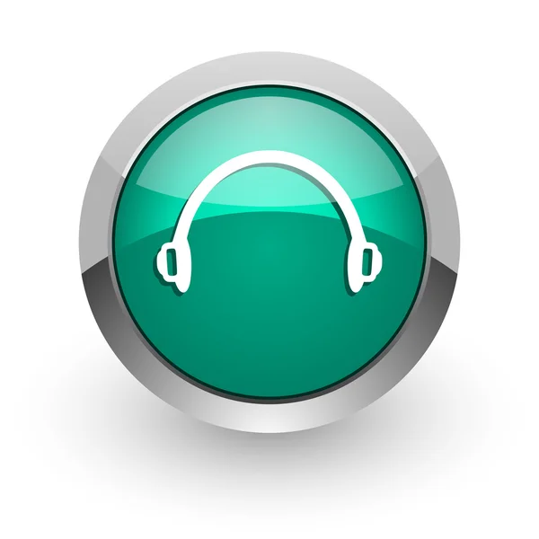 Fones de ouvido ícone web brilhante verde — Fotografia de Stock