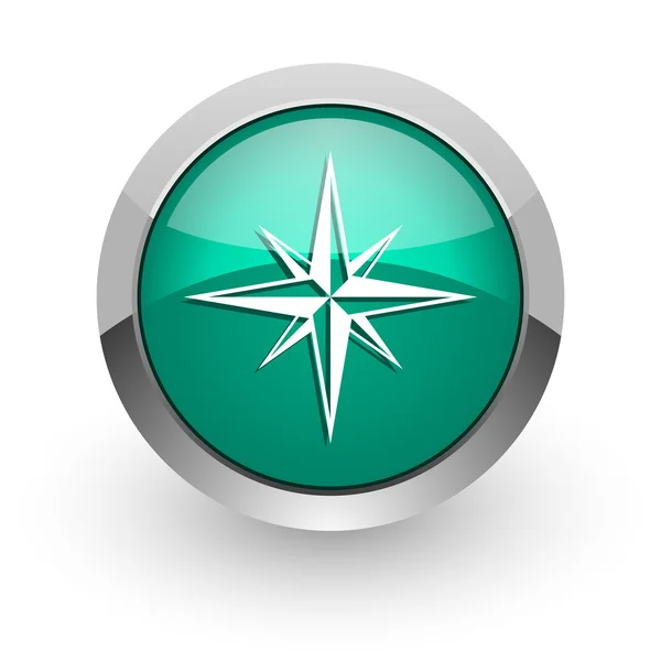 Pusula yeşil parlak web simgesi — Stok fotoğraf