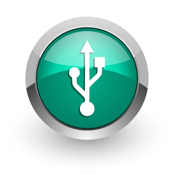 USB yeşil parlak web simgesi — Stok fotoğraf