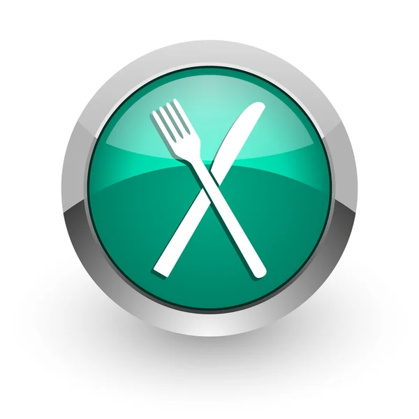 Зеленый глянцевый икона веб-ресторан — стоковое фото
