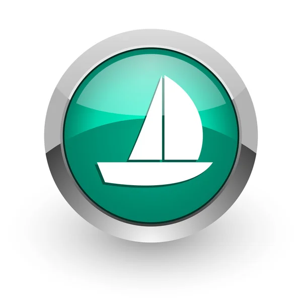 游艇绿色光泽网页图标 — 图库照片