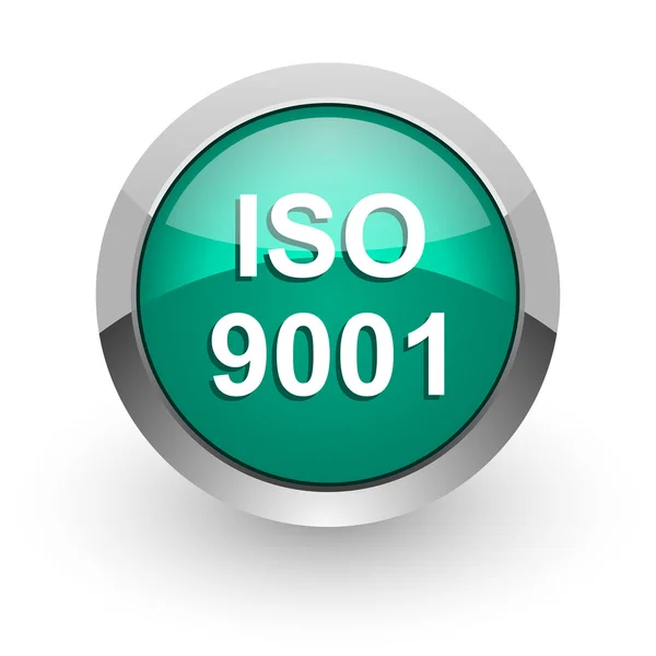 Iso 9001 绿色光泽网络图标 — 图库照片