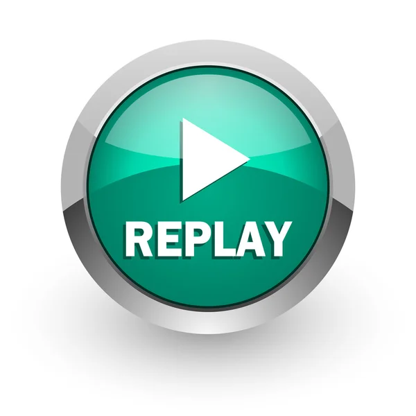 Replay green glossy web icon — Stock Photo, Image
