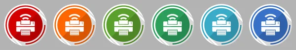 Printer icon set, vector illustration in 6 colors options for webdesign and mobile applications, flat design symbol