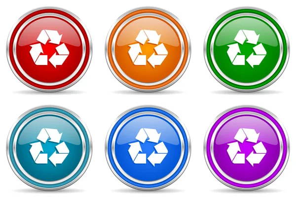 Recycle Silver Metallic Glossy Icons Set Modern Design Buttons Web — Stock Photo, Image