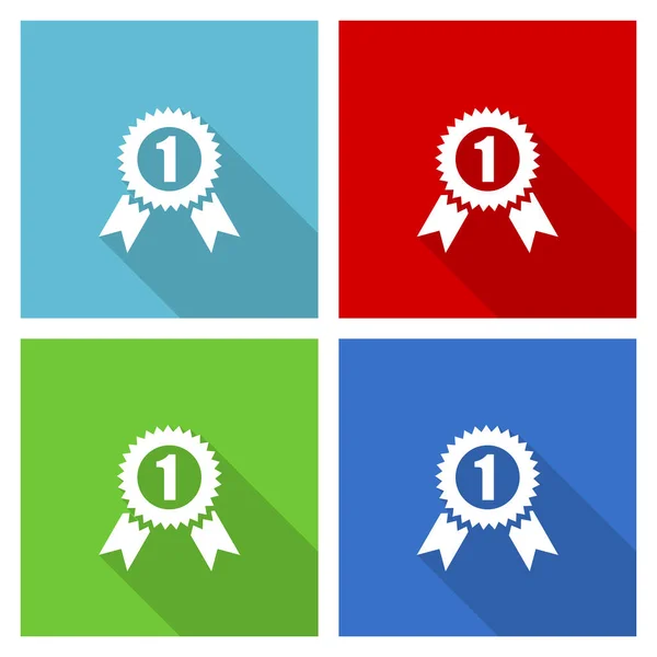 Badge Winnaar Eerste Award Icon Set Platte Ontwerp Vector Illustratie — Stockfoto