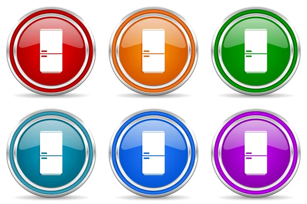 Fridge Refrigerator Silver Metallic Glossy Icons Set Modern Design Buttons — Stock Photo, Image