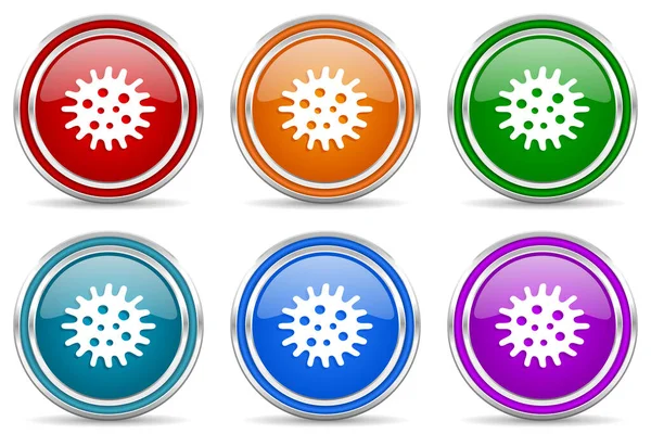 Virus Coronavirus Covid Infection Silver Metallic Glossy Icons Set Modern — Stock Photo, Image