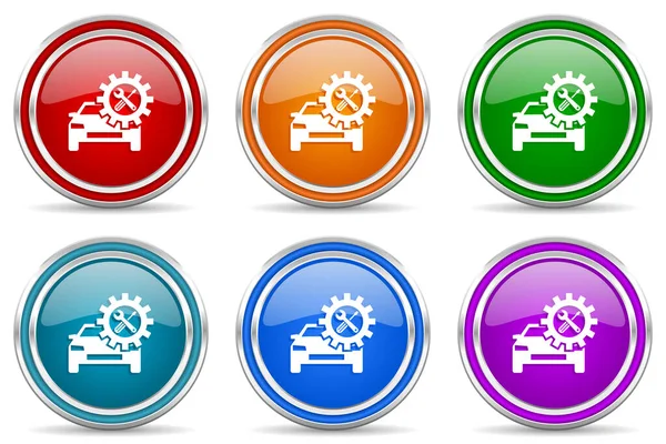 Car Repair Silver Metallic Glossy Icons Set Modern Design Buttons — Stock Photo, Image