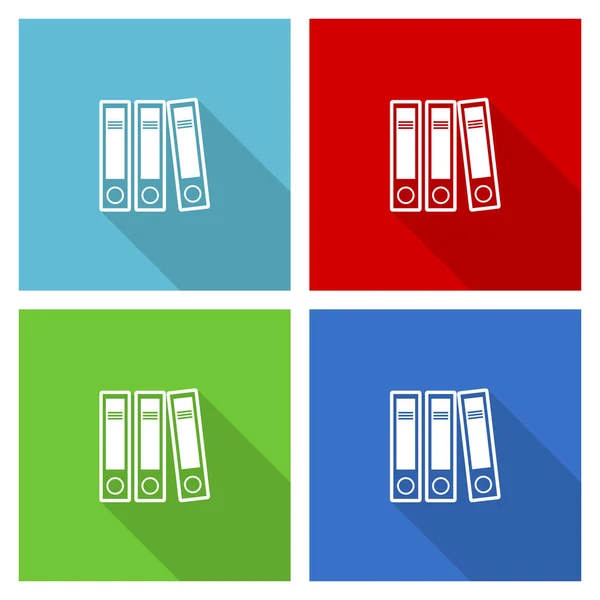 Binder Folder Document File Icon Set Flat Design Vector Illustration — 스톡 사진