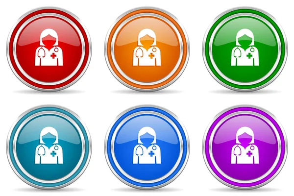 Doctor Silver Metallic Glossy Icons Set Modern Design Buttons Web — Stock Photo, Image