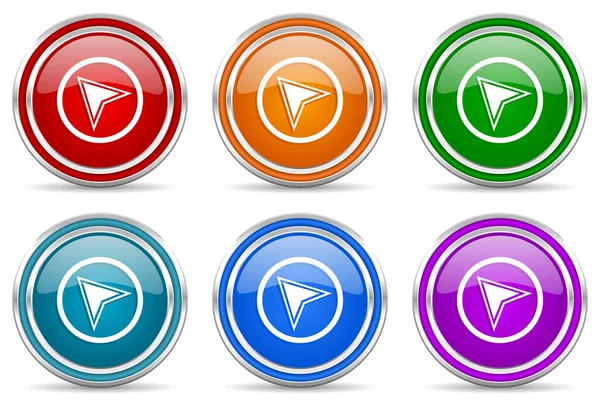 Navigation Silver Metallic Glossy Icons Set Modern Design Buttons Web — Stock Photo, Image