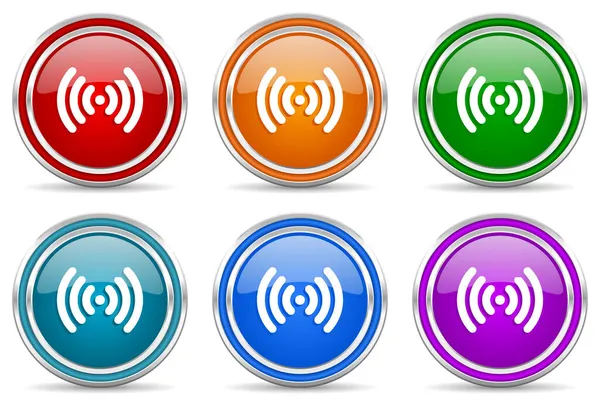 Wifi Srebrne Metaliczne Błyszczące Ikony Zestaw Nowoczesnych Przycisków Projektowych Aplikacji — Zdjęcie stockowe