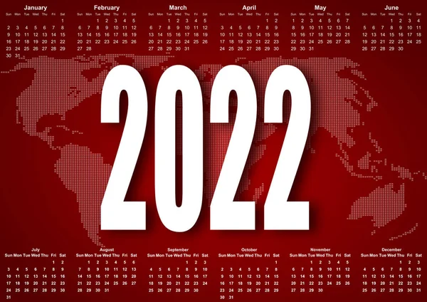 2022 Yılı Için Küresel Konsepti Takvimi Ilk Olarak Dünya Haritasında — Stok fotoğraf