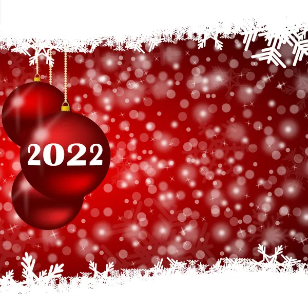 Año Nuevo 2022 Tarjeta Felicitación Con Bolas Navidad Copos Nieve — Foto de Stock