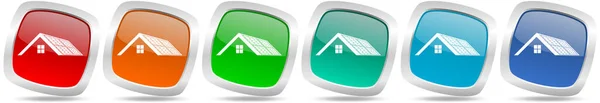 Solar Panels Roof House Clean Energy Power Vector Icon Set — Stock Photo, Image