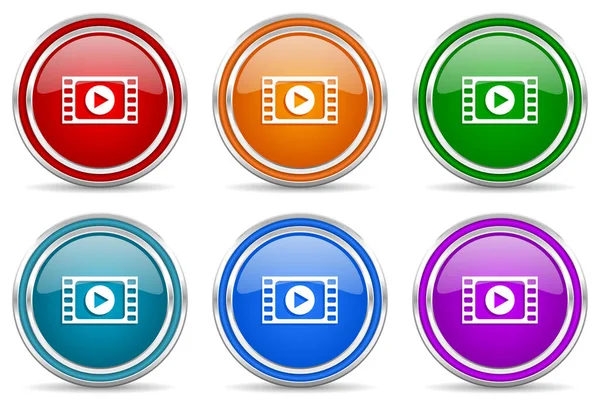 Video Silver Metallic Glossy Icons Set Modern Design Buttons Web — Stock Photo, Image