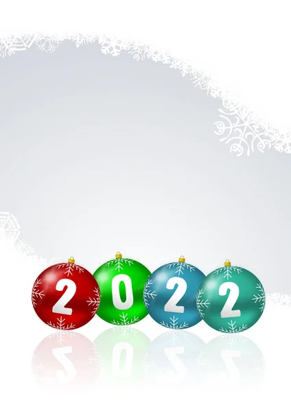 Frohes Neues Jahr 2022 Illustration Mit Schneeflocken Und Bunten Weihnachtskugeln — Stockfoto