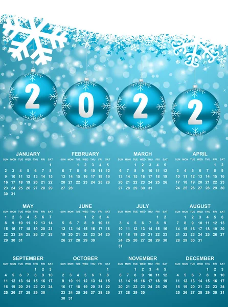 Ano Novo 2022 Calendário Ilustração Design Inverno Com Flocos Neve — Fotografia de Stock