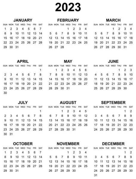 Calendario Vectorial Editable Simple Para Año 2023 Domingos Primero Fácil — Foto de Stock