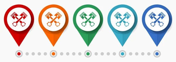 Pistones Juego Iconos Vectores Concepto Reparación Automóviles Punteros Servicio Automóviles — Archivo Imágenes Vectoriales