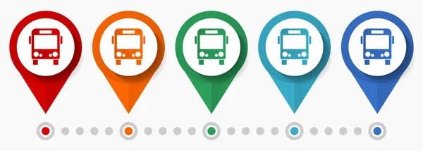 Bus Travel Concept Vector Icon Set Flat Design Vehicle Pointers — Stock Vector