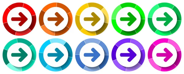 Arrow Rignt Icon Set Direction Flat Design Vector Illustration Colors — Stock Vector