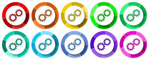 Technology Icon Set Cogwheel Flat Design Vector Illustration Colors Options — Stock Vector