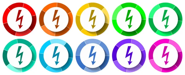 Conjunto Iconos Energía Ilustración Vectores Diseño Plano Electricidad Opciones Colores — Archivo Imágenes Vectoriales