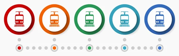 火车概念矢量图标集 平面设计彩色按钮 信息模板5种颜色选项 — 图库矢量图片