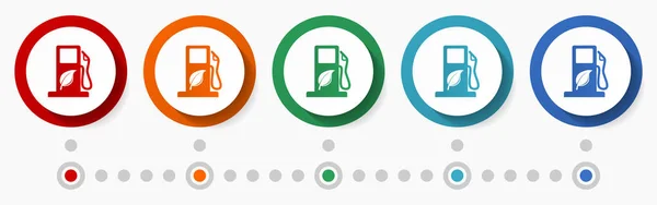 生物柴油概念矢量图标集 平面设计彩色按钮 信息模板五种颜色选项 — 图库矢量图片