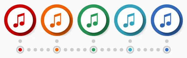 Uwaga Zestaw Ikon Wektorowych Koncepcji Muzyki Płaski Design Kolorowe Przyciski — Wektor stockowy