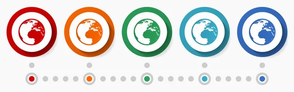 Globe Earth World Concept Vector Icon Set Flat Design Colorful — Stock Vector