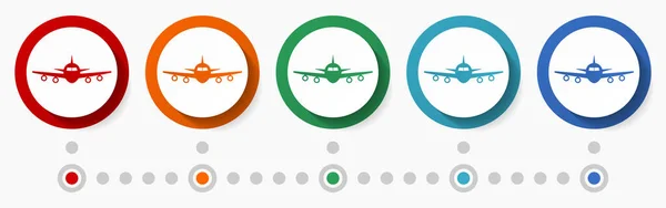 Samolot Samolot Zestaw Ikon Wektorowych Koncepcji Podróży Szablon Infograficzny Płaski — Wektor stockowy