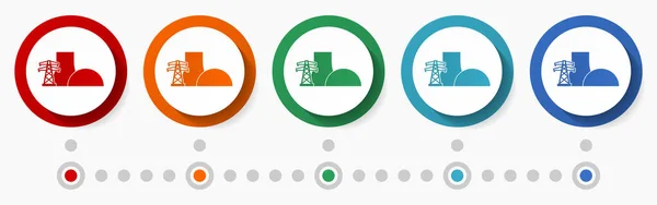 Set Icone Vettoriali Centrali Nucleari Modello Infografico Cerchio Progettazione Piatta — Vettoriale Stock