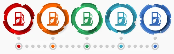 生物柴油概念矢量图标集 5种颜色选项的现代设计抽象Web按钮 信息模板 — 图库矢量图片
