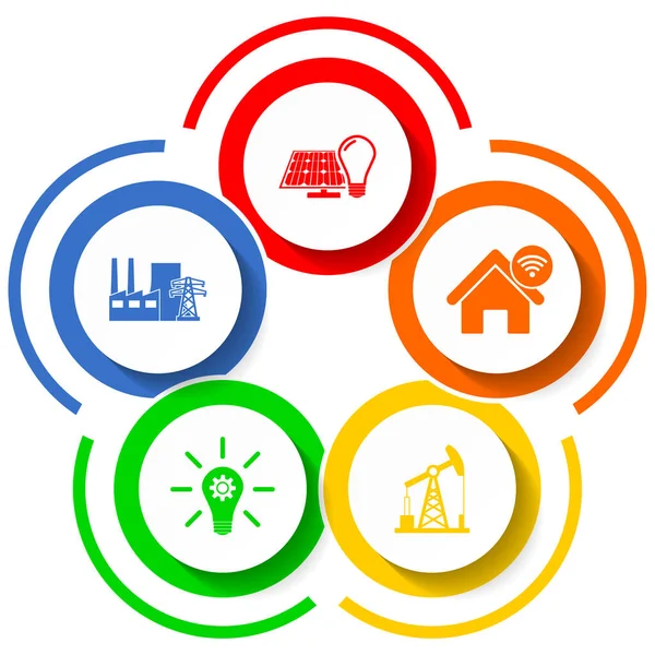 Indústria Poder Conceito Tecnologia Modelo Infográfico Conjunto Ícones Vetoriais Ilustração —  Vetores de Stock