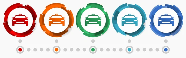 Taxi Car Concept Vector Icon Set Flat Design Pointers Infographic — Stock Vector