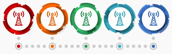 Antenne Signalkonzept Vektor Icon Set Flache Design Zeiger Infografik Vorlage — Stockvektor