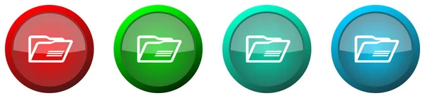 Folder Glossy Web Icon Set Colorful Buttons Isolated White Background — Stock Photo, Image