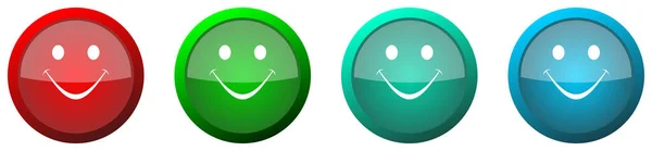 Smile Glossy Web Icon Set Colorful Buttons Isolated White Background — Stock Photo, Image