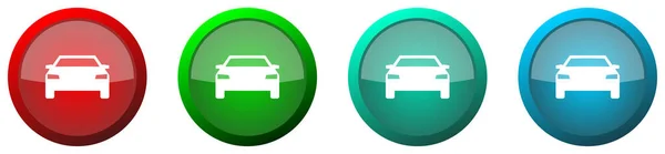 自動車 車のラウンド光沢のあるウェブアイコンセット 白い背景に隔離されたカラフルなボタン — ストック写真